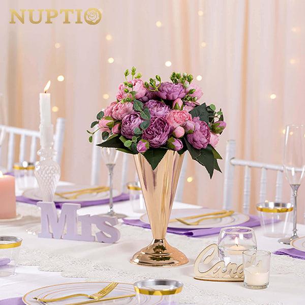 Nuptio Trumpet Vase Gold Wedding Centerpieces 9.8" Set Of 2