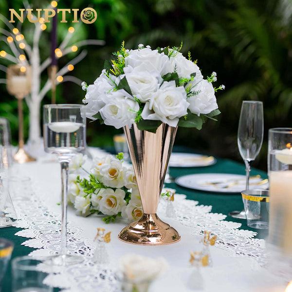 Nuptio Trumpet Vase Gold Wedding Centerpieces 9.8" Set Of 2