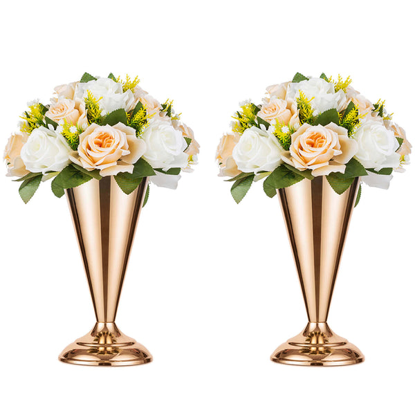 nuptio Trumpet Vase Gold Wedding Centerpieces 9.8" Set of 2