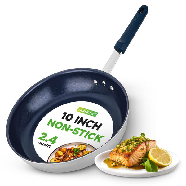 nutrichef 10" Nonstick Fry Pan - Easy Clean Ceramic Coating Blue Silicone Handle