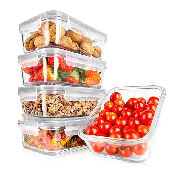 nutrichef 10-Piece Glass Food Storage Set Leak-Proof Borosilicate Gray