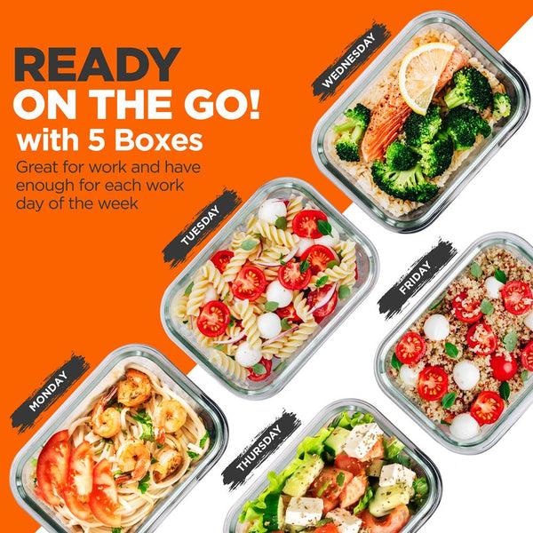 Nutrichef 10-Piece Glass Food Storage Set - Leakproof Airtight Lids Oven Safe