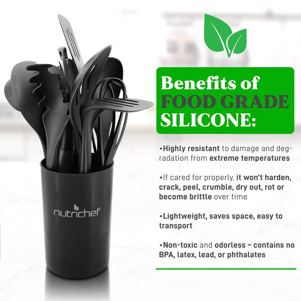 Nutrichef 10-Piece Non-Stick Silicone Utensils Set - Heat Resistant Blue
