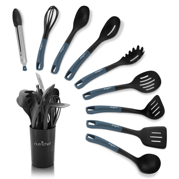 nutrichef 10-Piece Non-Stick Silicone Utensils Set - Heat Resistant Blue