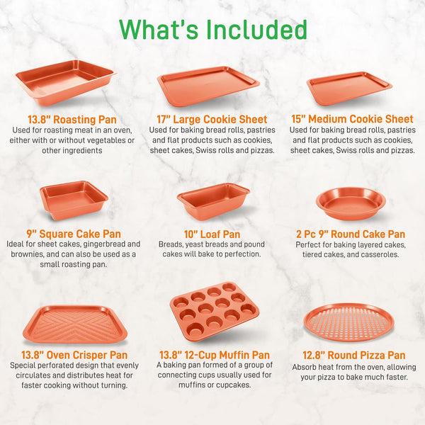 Nutrichef 10-Piece Nonstick Bakeware Set Easy Clean Carbon Steel Copper