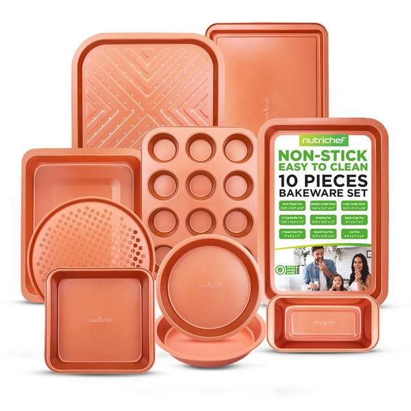 nutrichef 10-Piece Nonstick Bakeware Set Easy Clean Carbon Steel Copper