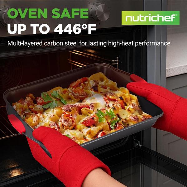 Nutrichef 10-Piece Nonstick Bakeware Set Easy Clean Carbon Steel Red Handles