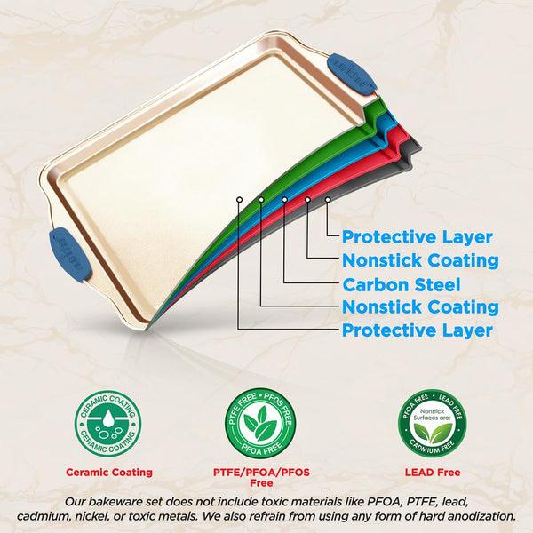 Nutrichef 10-Piece Nonstick Bakeware Set - Easy Clean Carbon Steel Blue Handles