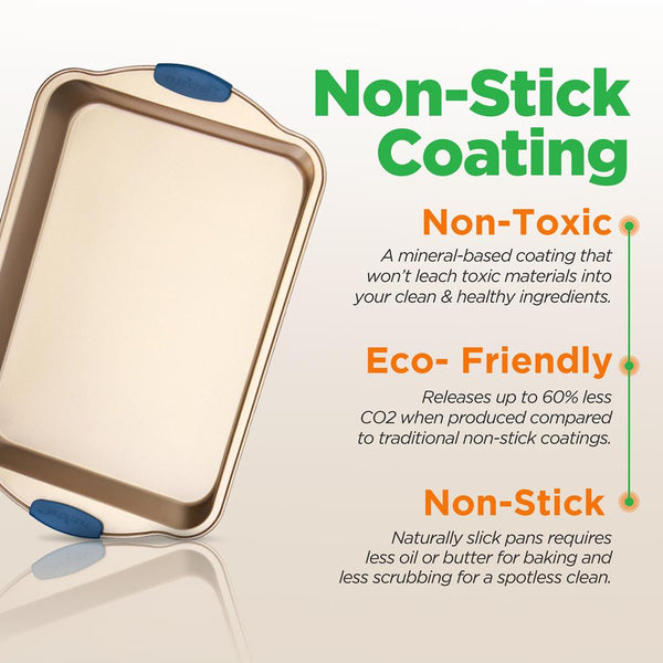 Nutrichef 10-Piece Nonstick Bakeware Set - Easy Clean Carbon Steel Blue Handles