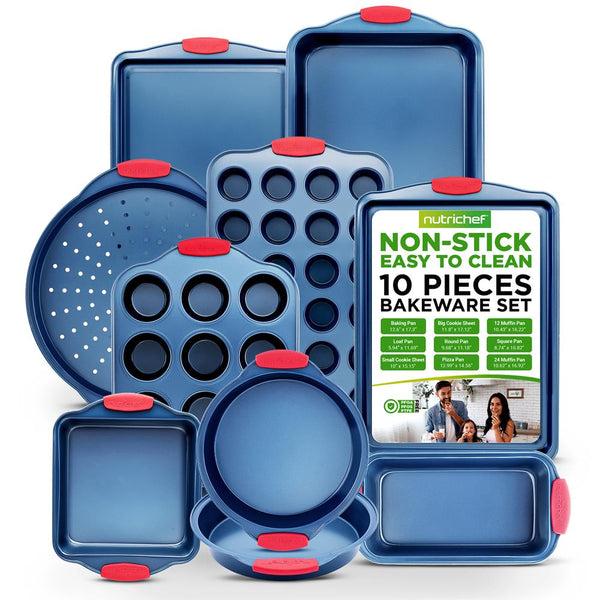 nutrichef 10-Piece Nonstick Bakeware Set - Easy Clean Carbon Steel Blue