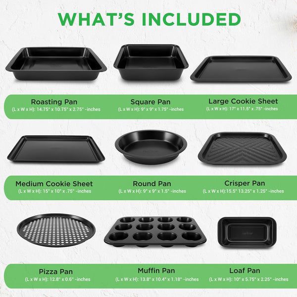 Nutrichef 10-Piece Nonstick Bakeware Set - Easy Release Carbon Steel Gray