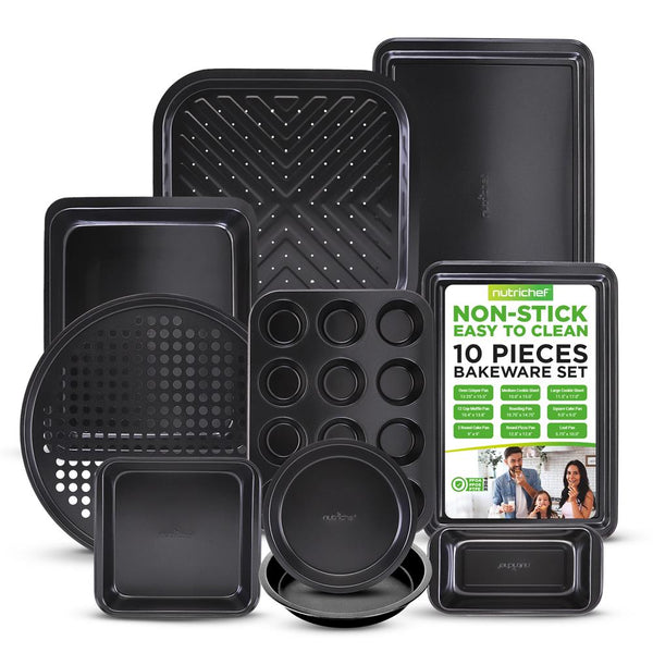 nutrichef 10-Piece Nonstick Bakeware Set - Easy Release Carbon Steel Gray