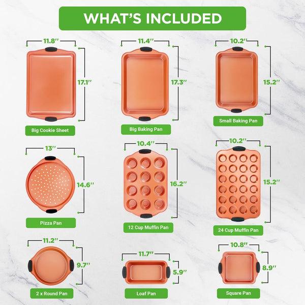 Nutrichef 10-Piece Nonstick Bakeware Set Even Heating Carbon Steel Blue Handles