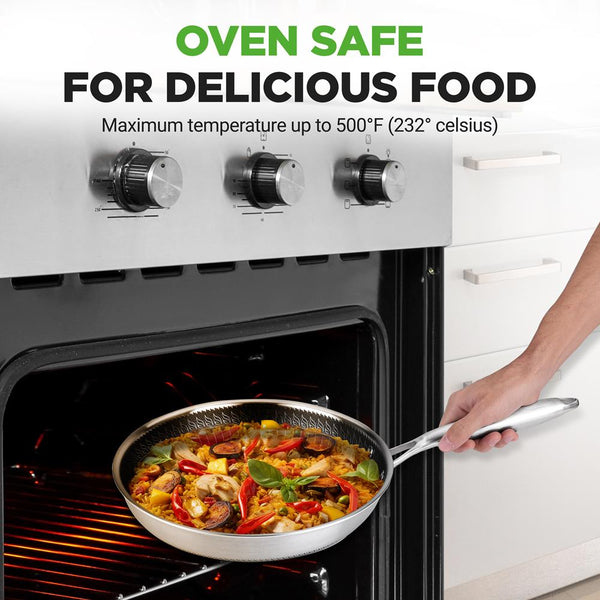 Nutrichef 10" Stainless Steel Frying Pan Non-Stick Scratch-Resistant W/Glass Lid