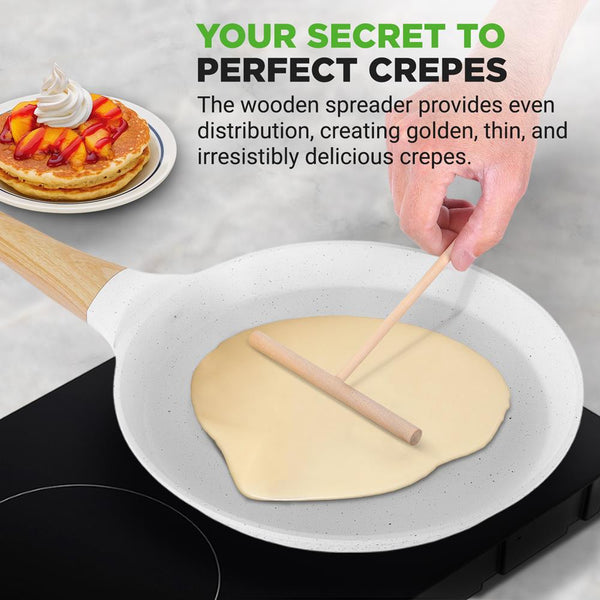 Nutrichef 11" Non-Stick Crepe Pan Easy Clean Marble Coating White Cream Marble
