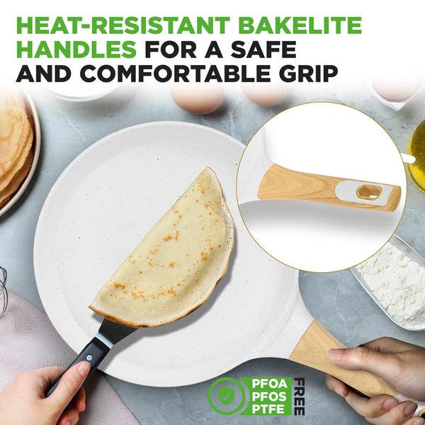 Nutrichef 11" Non-Stick Crepe Pan Easy Clean Marble Coating White Cream Marble