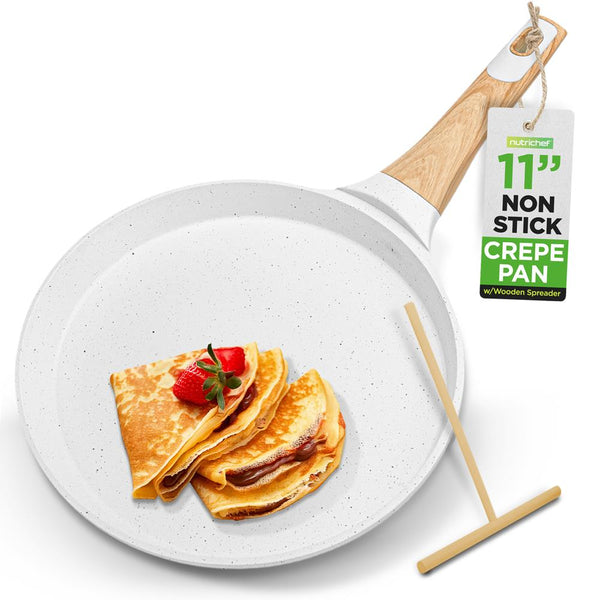 nutrichef 11" Non-Stick Crepe Pan Easy Clean Marble Coating White Cream Marble