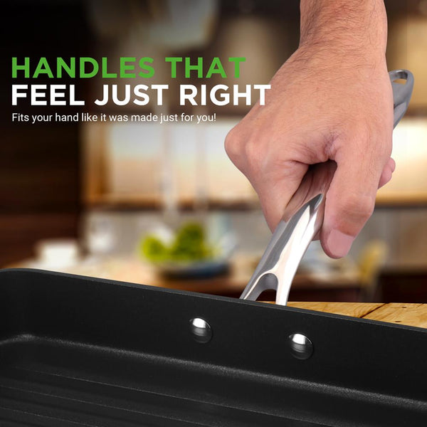 Nutrichef 11" Nonstick Grill Pan - Perfect Searing Hard-Anodized Aluminum