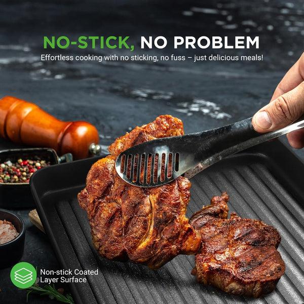 Nutrichef 11" Nonstick Grill Pan - Perfect Searing Hard-Anodized Aluminum