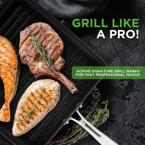 Nutrichef 11" Nonstick Grill Pan - Perfect Searing Hard-Anodized Aluminum