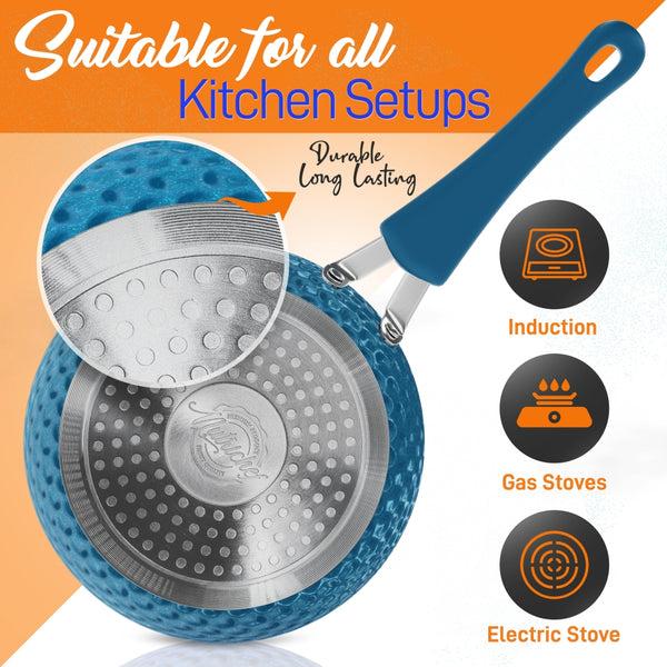 Nutrichef 11 Pc Non-Stick Cookware Set Even Heat Ceramic Coating Royal Blue