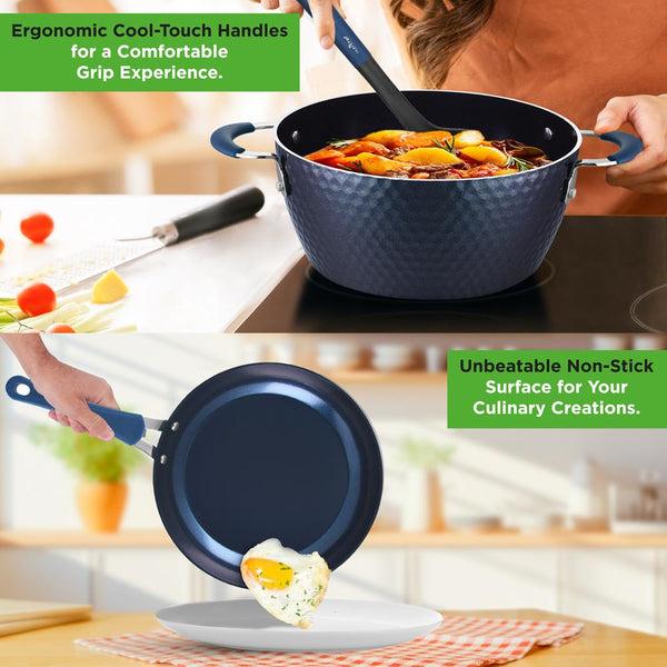 Nutrichef 11 Pc Nonstick Cookware Set - Even Heat Ceramic Coating Blue