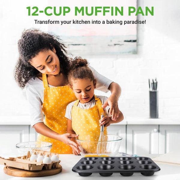 Nutrichef 12 Cup Muffin Pan - Deluxe Nonstick Gray Coating Inside & Outside Compatible With Model: Ncbs10S (Gray)