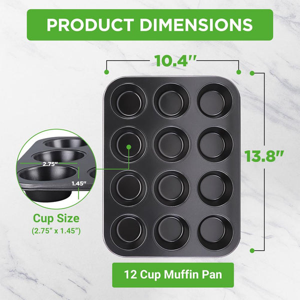 Nutrichef 12 Cup Muffin Pan - Deluxe Nonstick Gray Coating Inside & Outside Compatible With Model: Ncbs10S (Gray)