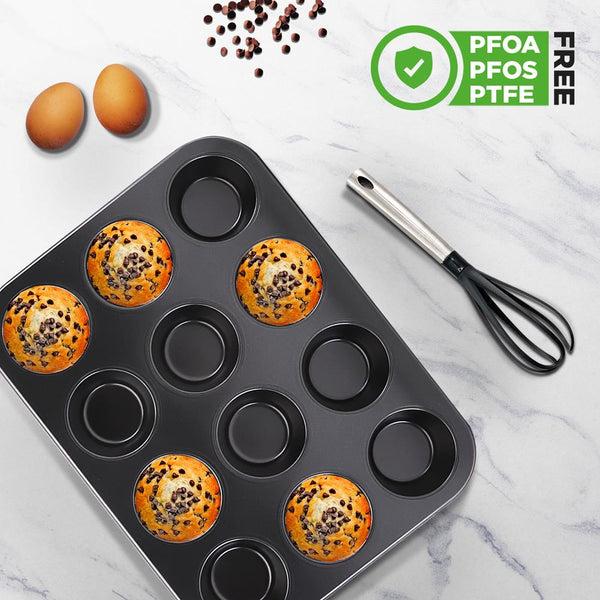 Nutrichef 12 Cup Muffin Pan - Deluxe Nonstick Gray Coating Inside & Outside Compatible With Model: Ncbs10S (Gray)