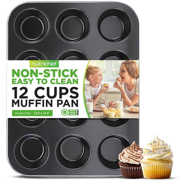 nutrichef 12 Cup Muffin Pan - Deluxe Nonstick Gray Coating Inside & Outside Compatible With Model: Ncbs10S (Gray)