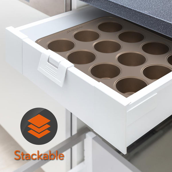 Nutrichef 12 Cup Nonstick Muffin Pans Easy Release Carbon Steel Gold