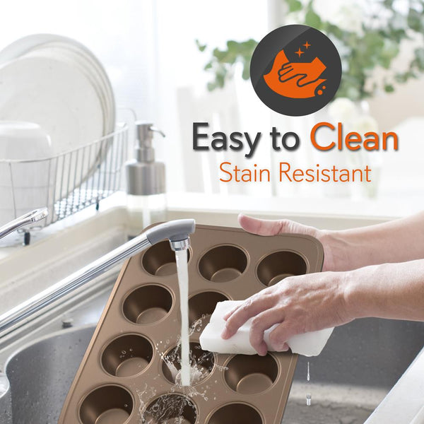 Nutrichef 12 Cup Nonstick Muffin Pans Easy Release Carbon Steel Gold