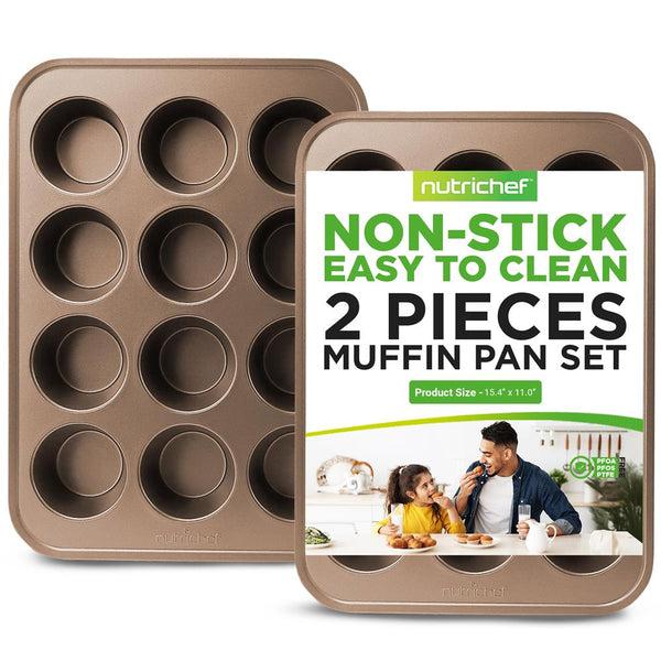 nutrichef 12 Cup Nonstick Muffin Pans Easy Release Carbon Steel Gold