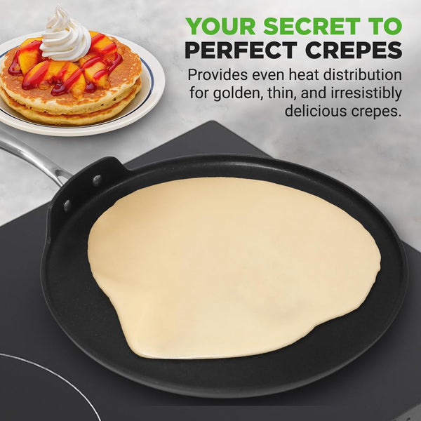 Nutrichef 12" Nonstick Crepe Pan Even Heating Hard-Anodized Dishwasher Safe
