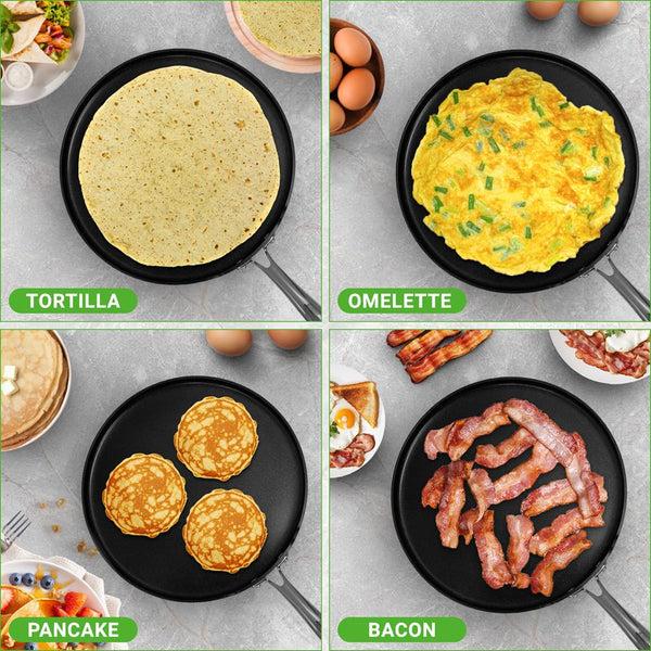 Nutrichef 12" Nonstick Crepe Pan Even Heating Hard-Anodized Dishwasher Safe