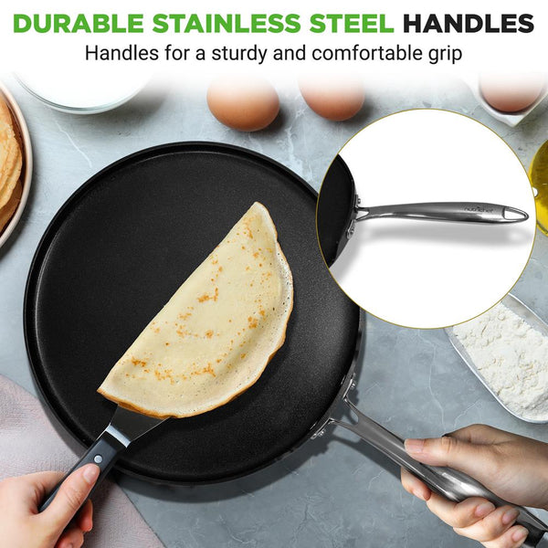 Nutrichef 12" Nonstick Crepe Pan Even Heating Hard-Anodized Dishwasher Safe