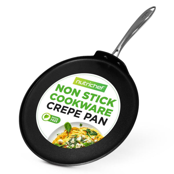 nutrichef 12" Nonstick Crepe Pan Even Heating Hard-Anodized Dishwasher Safe