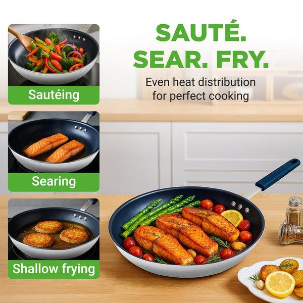 Nutrichef 12" Nonstick Fry Pan - Easy Clean Ceramic Coating Blue Silicone Handle