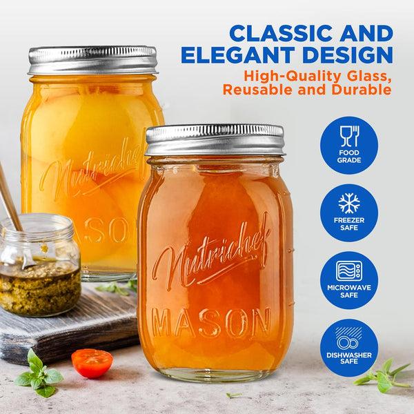 Nutrichef 12 Pcs. Glass Mason Jars With Regular Lids And Bands Diy Magnetic Spice Jars Ideal For Meal Prep Jam Honey Wedding Favors And More