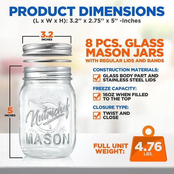 Nutrichef 12 Pcs. Glass Mason Jars With Regular Lids And Bands Diy Magnetic Spice Jars Ideal For Meal Prep Jam Honey Wedding Favors And More