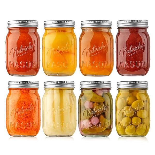 nutrichef 12 Pcs. Glass Mason Jars With Regular Lids And Bands Diy Magnetic Spice Jars Ideal For Meal Prep Jam Honey Wedding Favors And More