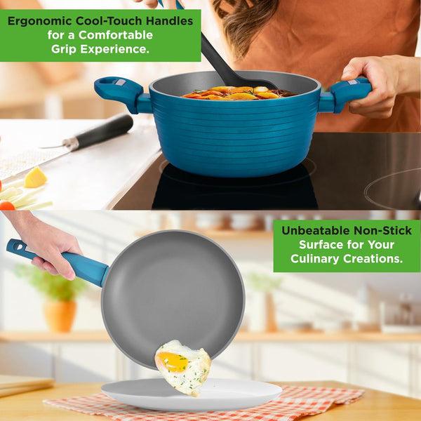 Nutrichef 12-Piece Nonstick Cookware Set - Even Heat Durable Coating Green