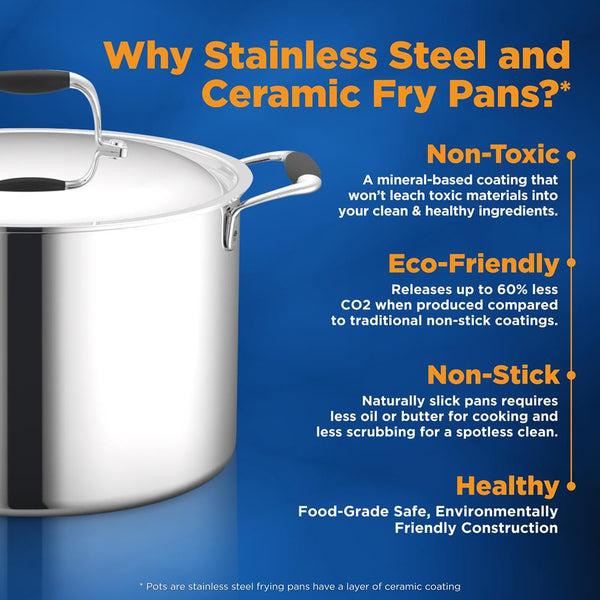 Nutrichef 12-Piece Stainless Steel Cookware Set Non-Stick Ceramic Even Heat