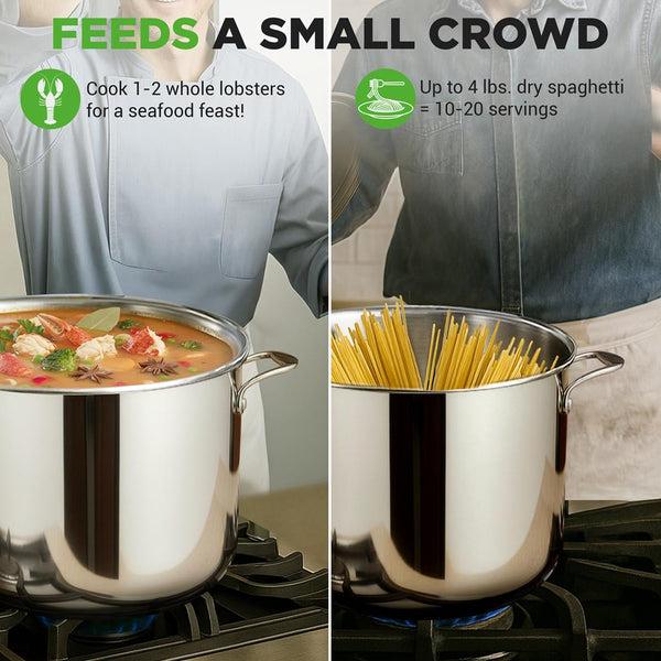 Nutrichef 12-Quart Stock Pot Even Heat Stainless Steel Tempered Glass Lid