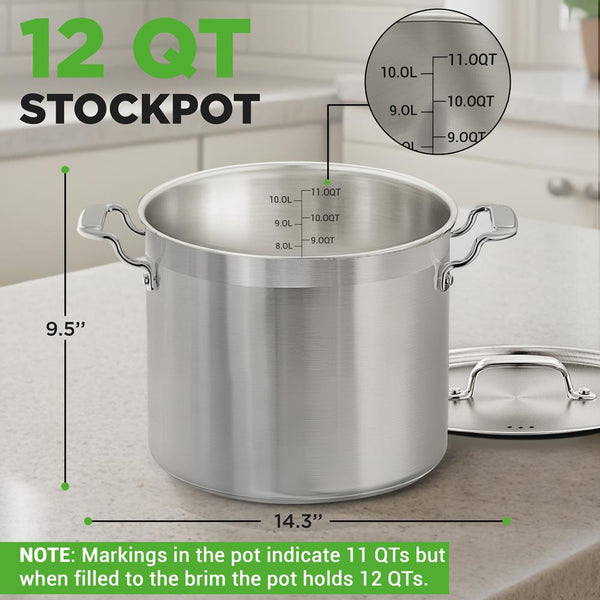 Nutrichef 12-Quart Stockpot For Stew & Soup Induction Compatible Stainless Steel