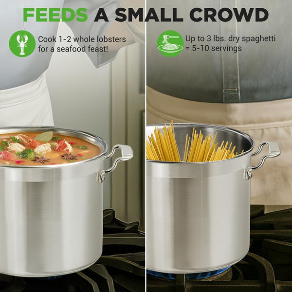 Nutrichef 12-Quart Stockpot For Stew & Soup Induction Compatible Stainless Steel