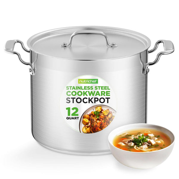 nutrichef 12-Quart Stockpot for Stew & Soup Induction Compatible Stainless Steel
