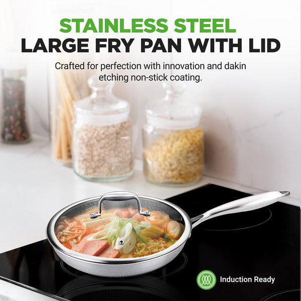 Nutrichef 12" Stainless Steel Frying Pan - Non-Stick Scratch-Resistant Silver