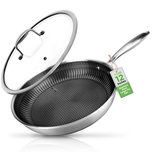 nutrichef 12" Stainless Steel Frying Pan - Non-Stick Scratch-Resistant Silver