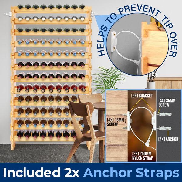 Nutrichef 12 Tier Wine Shelf - Strong Frame Solid Bamboo For 108 Bottle Wine Capacity (Color)